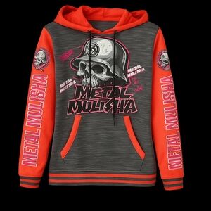 Metal Mulisha Skull Graphic Hoodie in Gray and Red
